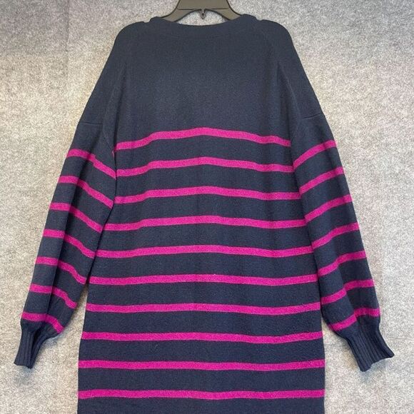 LOFT Long Cardigan Sweater Dress Women's Large Pink Navy Striped Knit Button Up - Picture 13 of 16